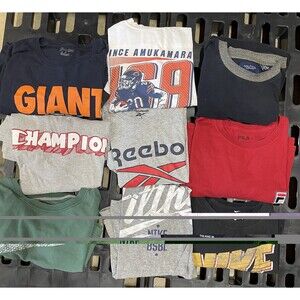Lot Of 9 Mens Large T Shirts Bundle Graphic Tees Champion Reebok Nike FILA